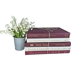 Vintage Hardcover Book Decor BURGUNDY+ WHITE Shelf Staging Props Home Decor